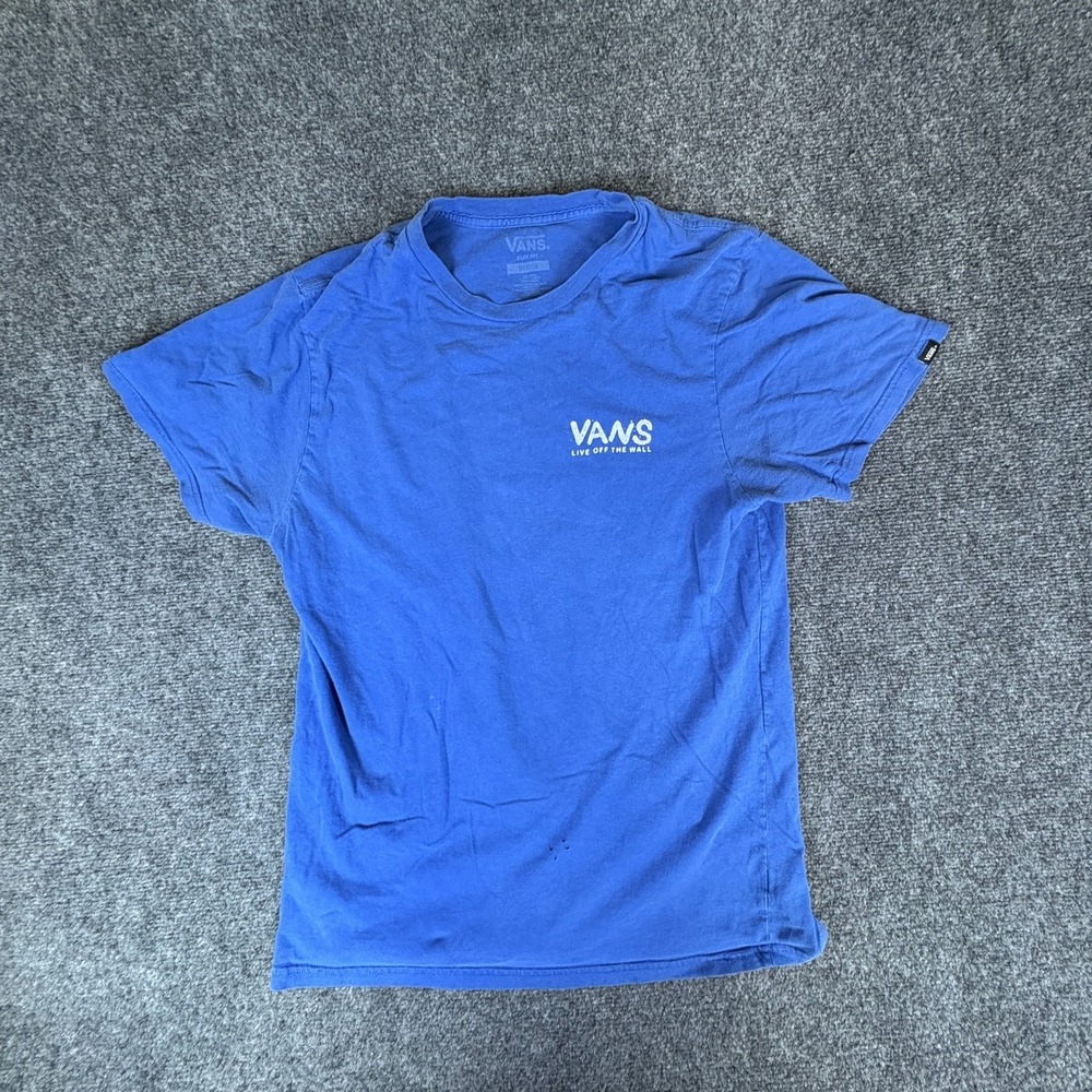 VANS T Shirt‎ Mens M Blue Live Off The Wall Palm Trees Skate Surf Beach Slim Fit